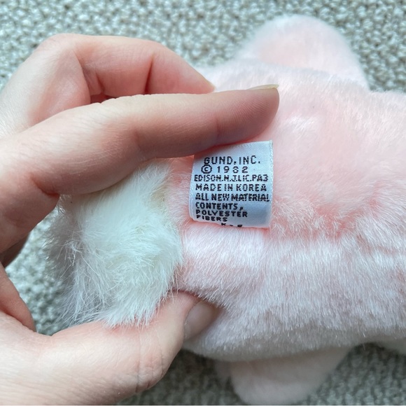 GUND Plush Bunny Rabbit Cheeks Pink White Heather Vintage 1982 Stuffed Animal - Picture 6 of 8